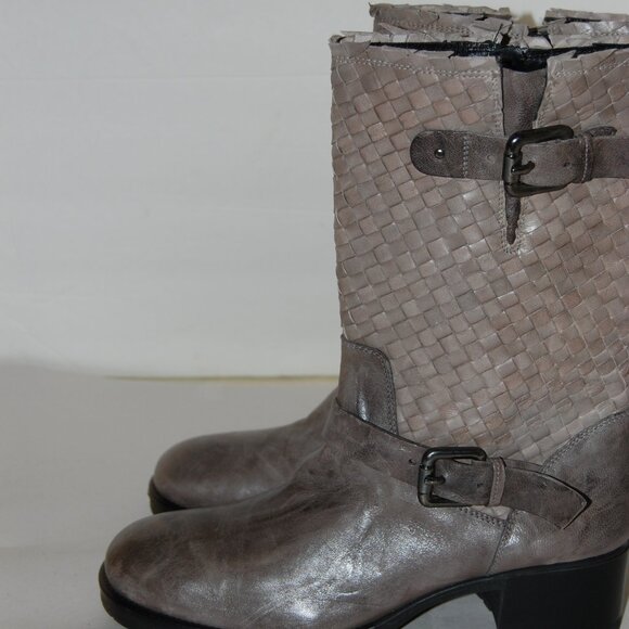 40/US9❤️Pons Quintana Gray Leather HEELS Buckle Mid Calf BOOTS Made in Spain - Picture 4 of 13